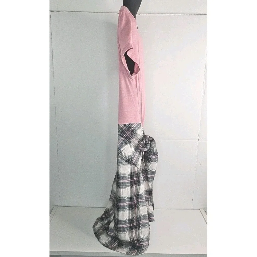 Justice Pink Dress w/ Faux Black Pink Flannel Shirt Tie Dress Size 8